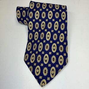 Valentino Cravatte Italy Made Men’s Necktie Blue Geometric 100% Silk Neck Tie